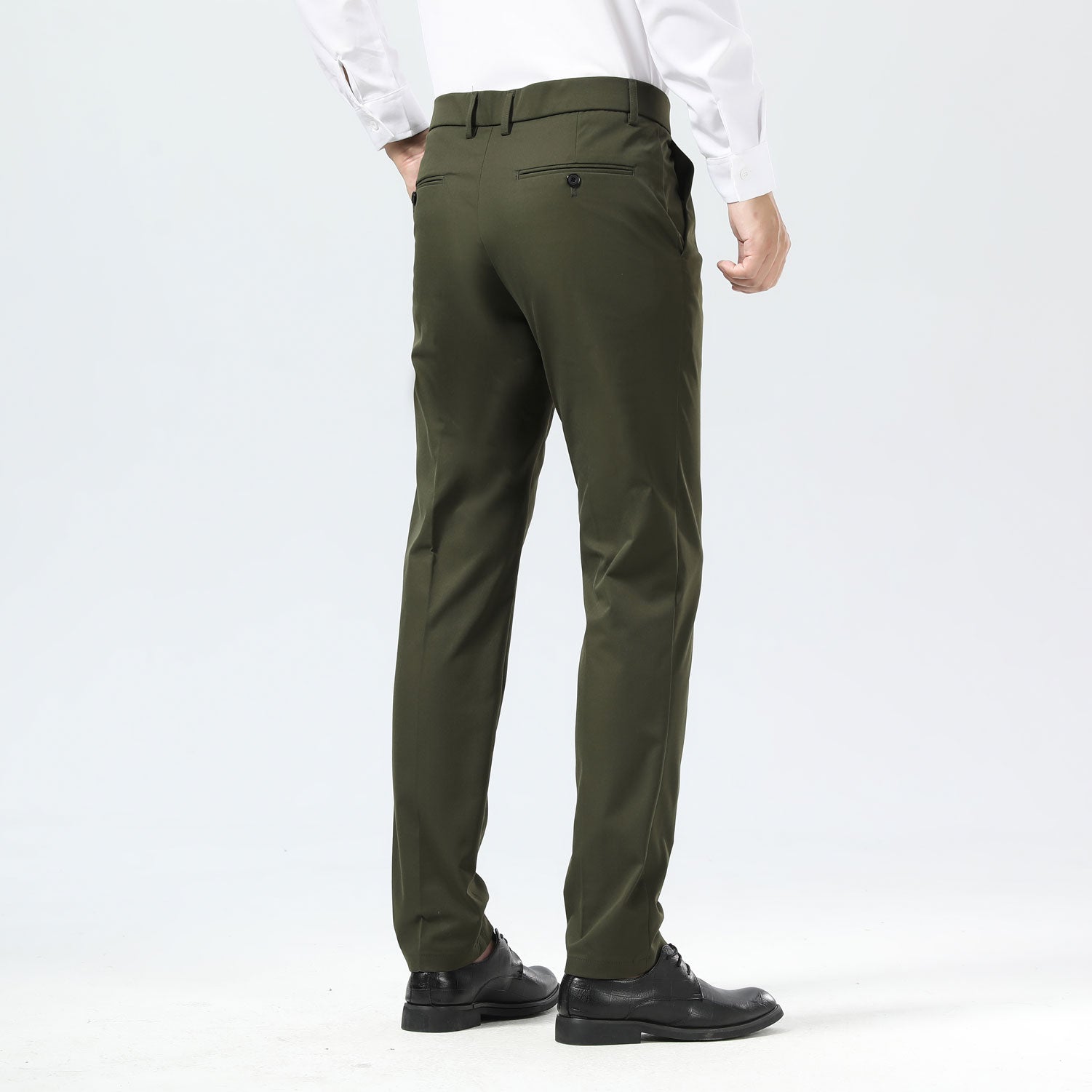 Plaid&Plain Olive Men's Dress Pants | Slim Fit Stretch Comfy Dress Pants