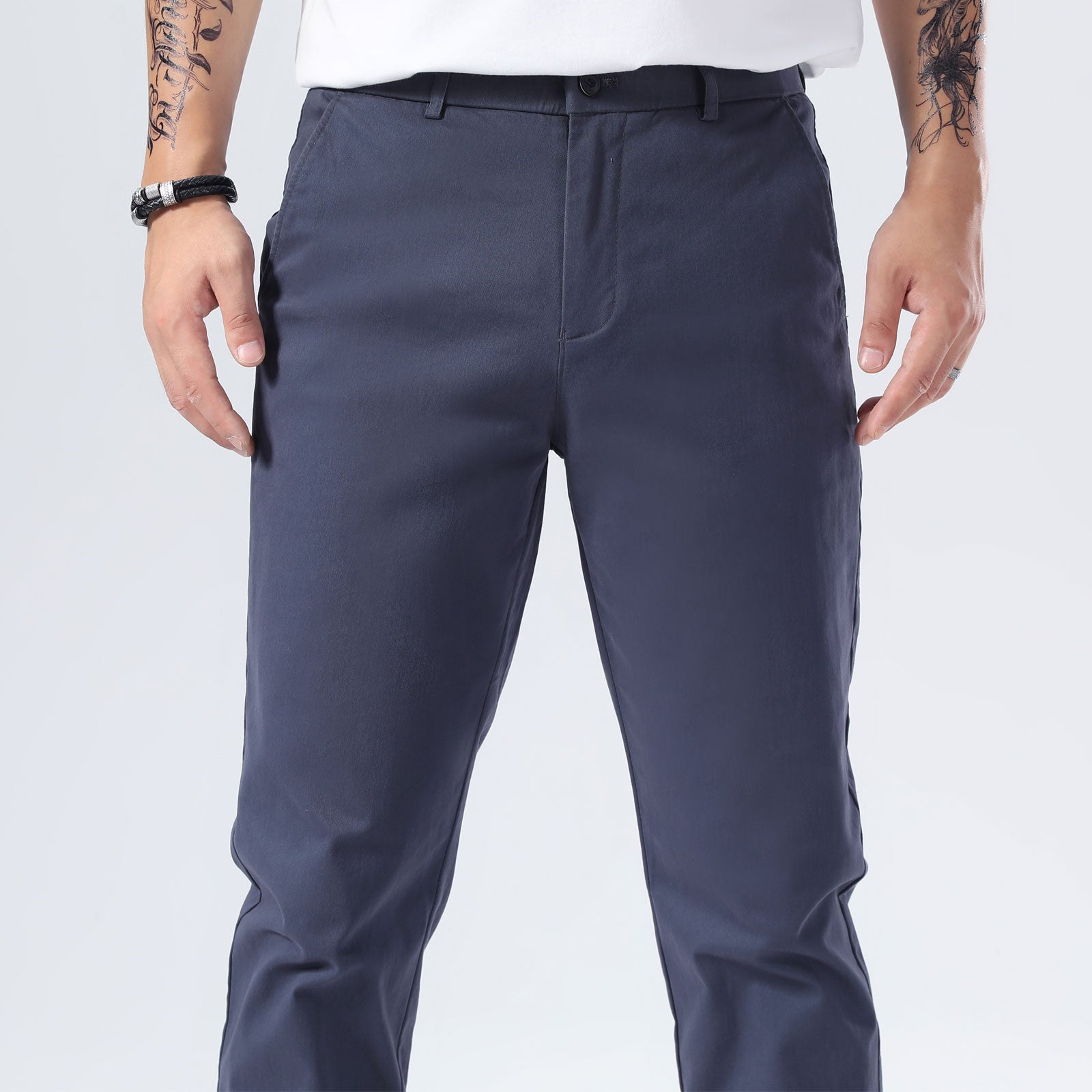 Plaid&Plain Pacific Blue Men’s Slim Fit Chinos | Men’s Tapered Chino Pants