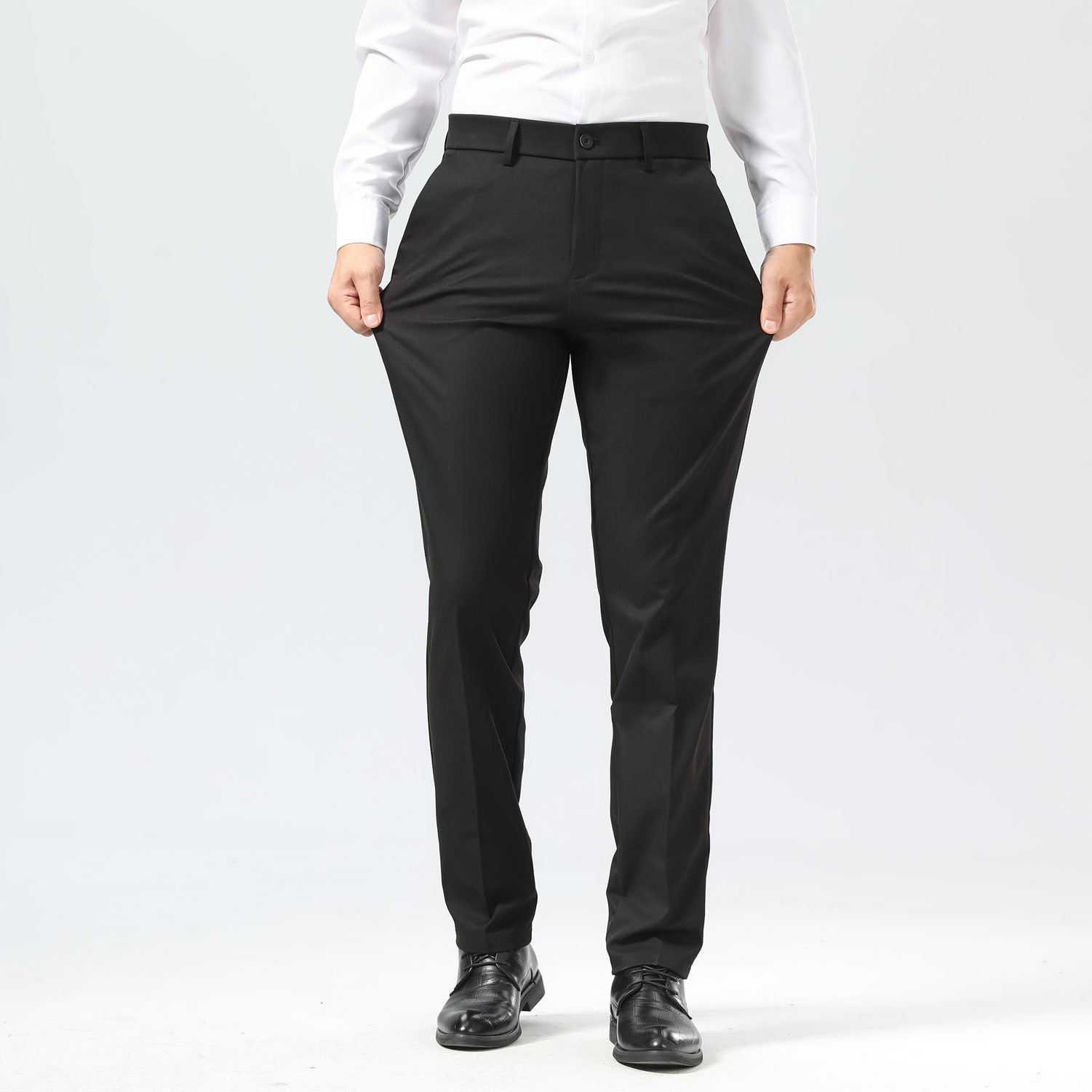Plaid&Plain Black Men's Dress Pants | Slim Fit Stretch Comfy Dress Pants