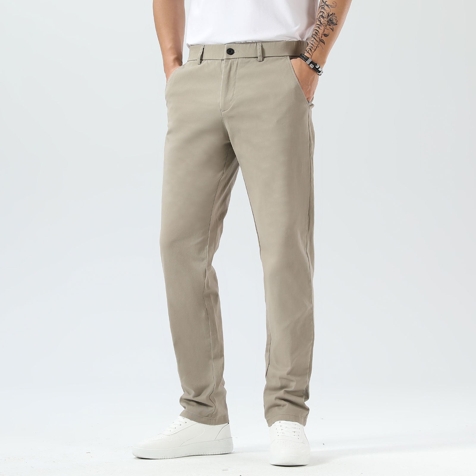Plaid&Plain Taupe Men’s Slim Fit Chinos | Men’s Tapered Chino Pants