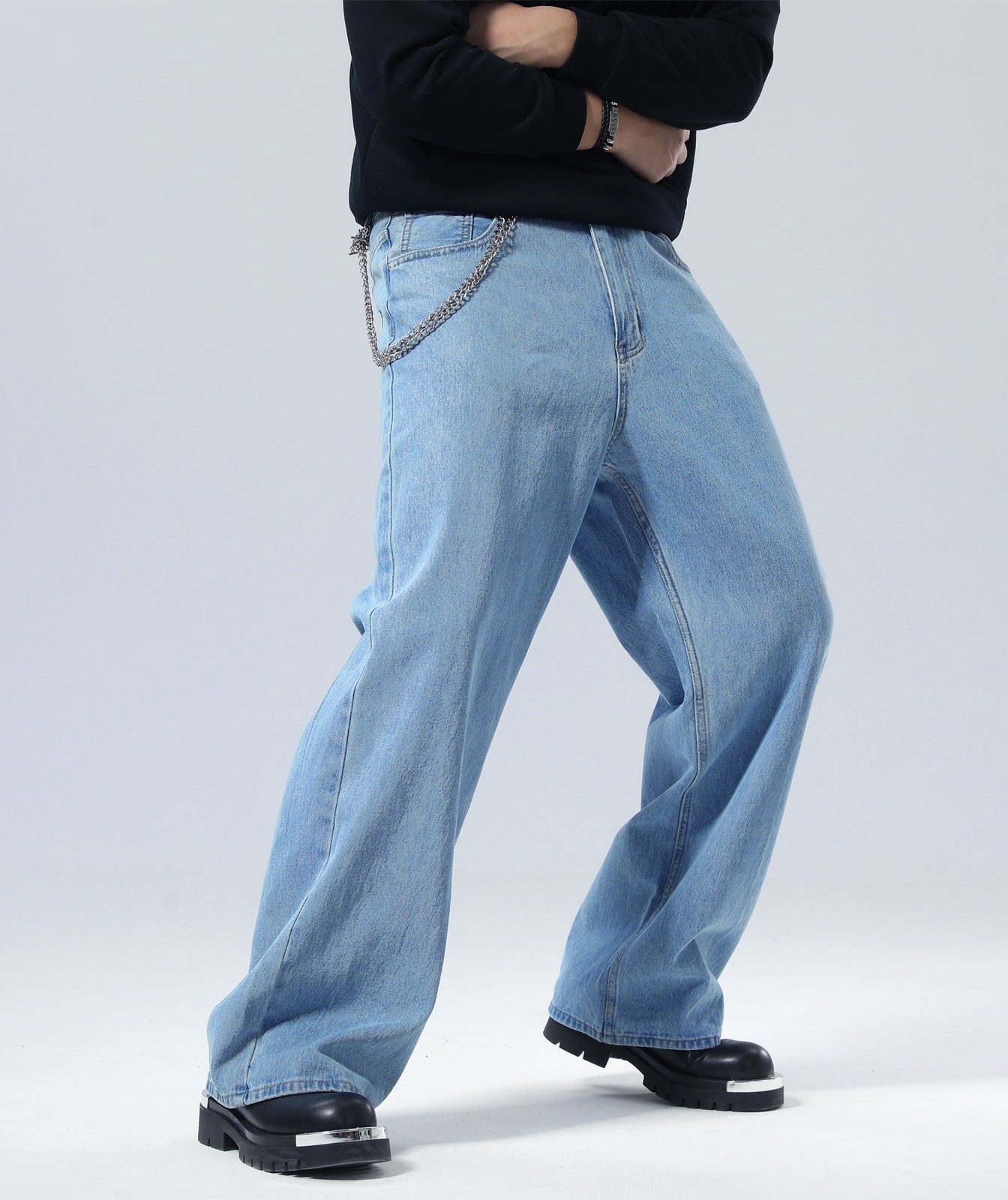 Plaid&Plain Men's Antique Baggy Jeans | Wide Leg Denim Pants for Hip Hop & Skateboarding