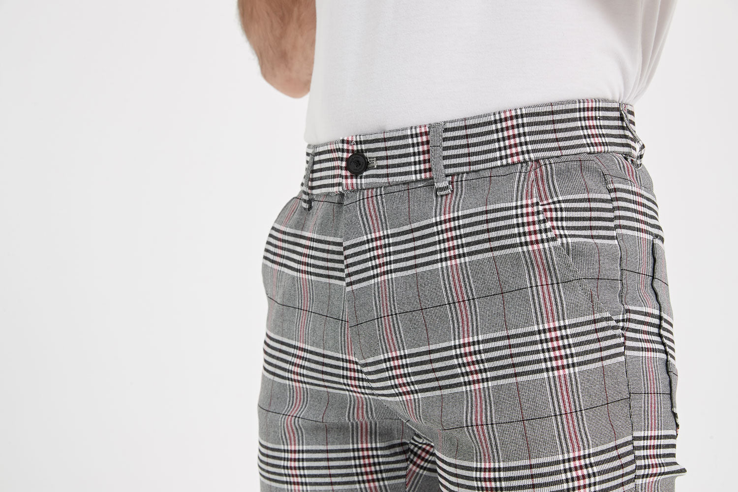 Plaid&Plain Men's Grey Plaid Skinny Chinos | Slacks Tapered Trousers