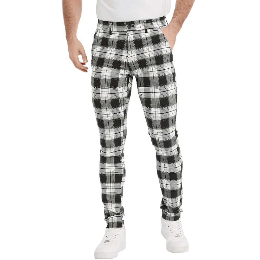 Plaid&Plain Classic Grey Plaid Skinny Men's Chinos | Slacks Tapered Trousers -