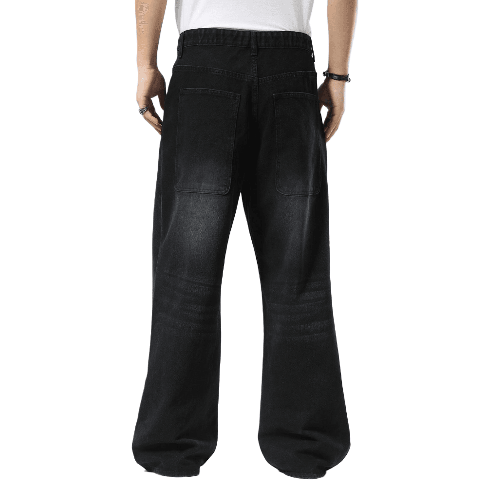 Plaid&Plain Men's Washed Black Baggy Jeans | Wide Leg Denim Pants for Hip Hop & Skateboarding - Plaid&Plain-B01-Washed Black-28X28