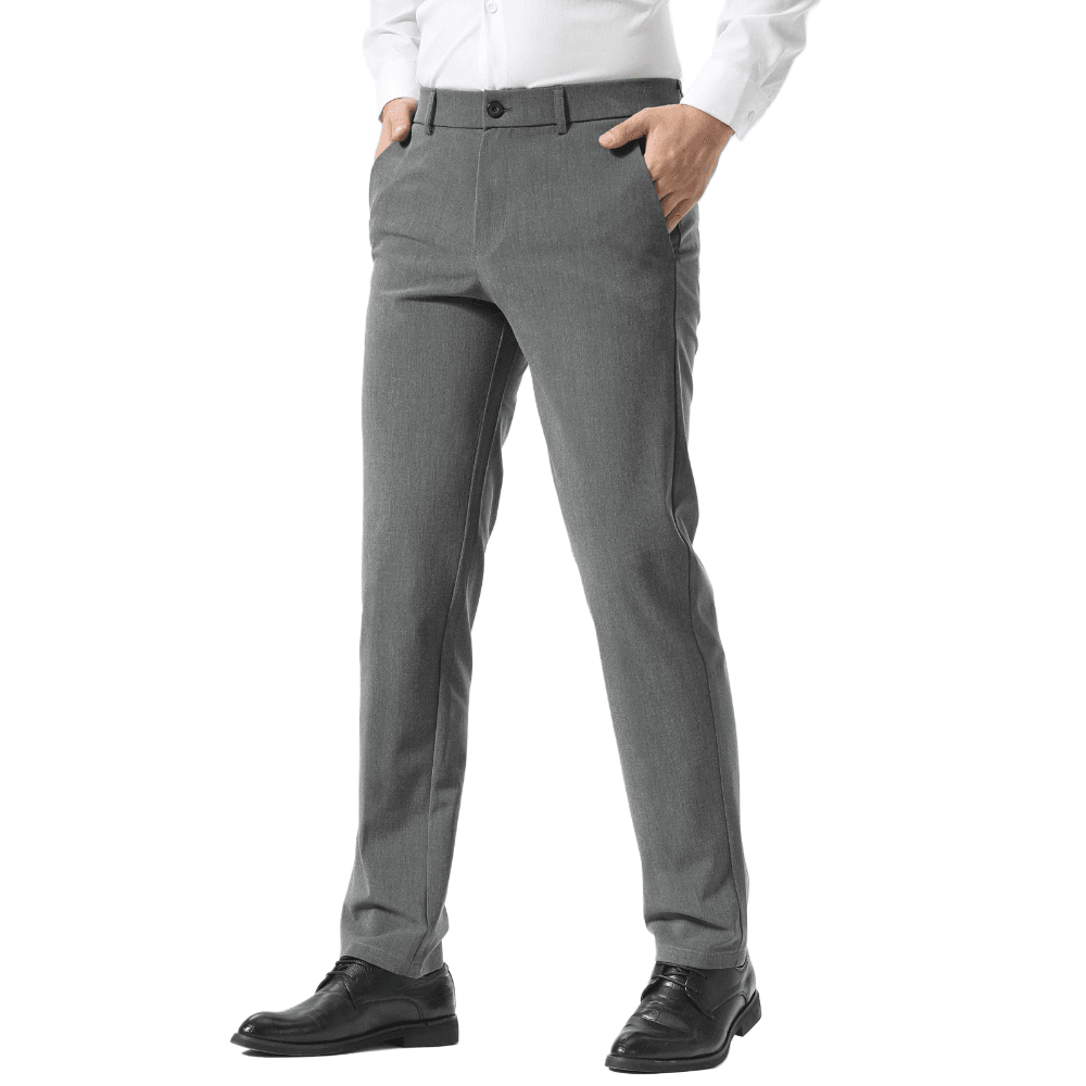 Plaid&Plain Medium Heather Grey Men’s Slim - Fit Dress Pants | Stretch Dress Pants - Plaid&Plain-8101-Medium Heather Grey-27X28