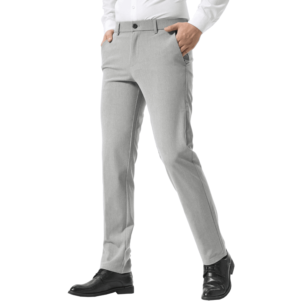 Plaid&Plain Light Heather Grey Men’s Slim - Fit Dress Pants | Stretch Dress Pants - Plaid&Plain-8101-Light Heather Grey-27X28