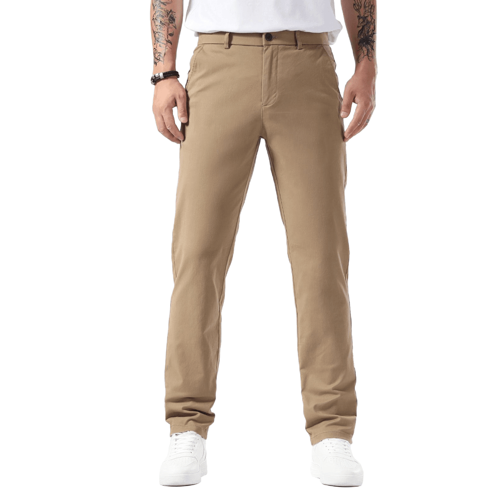 Plaid&Plain Dark Pebble Khaki Men’s Slim - Fit Chinos| Men’s Tapered Chino Pants - Plaid&Plain-8801-Dark Pebble Khaki-27X28