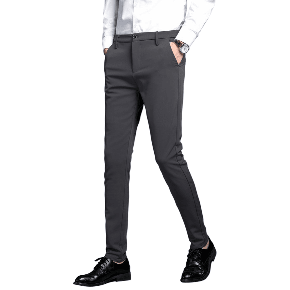 Plaid&Plain Men's Charcoal Stretch Dress Pants | Skinny Suit Pants - Plaid&Plain-7101-Charcoal-27WX28L