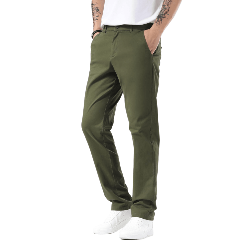 Plaid&Plain Olive Men’s Slim - Fit Chinos| Men’s Tapered Chino Pants - Plaid&Plain-8801-Olive-27X28