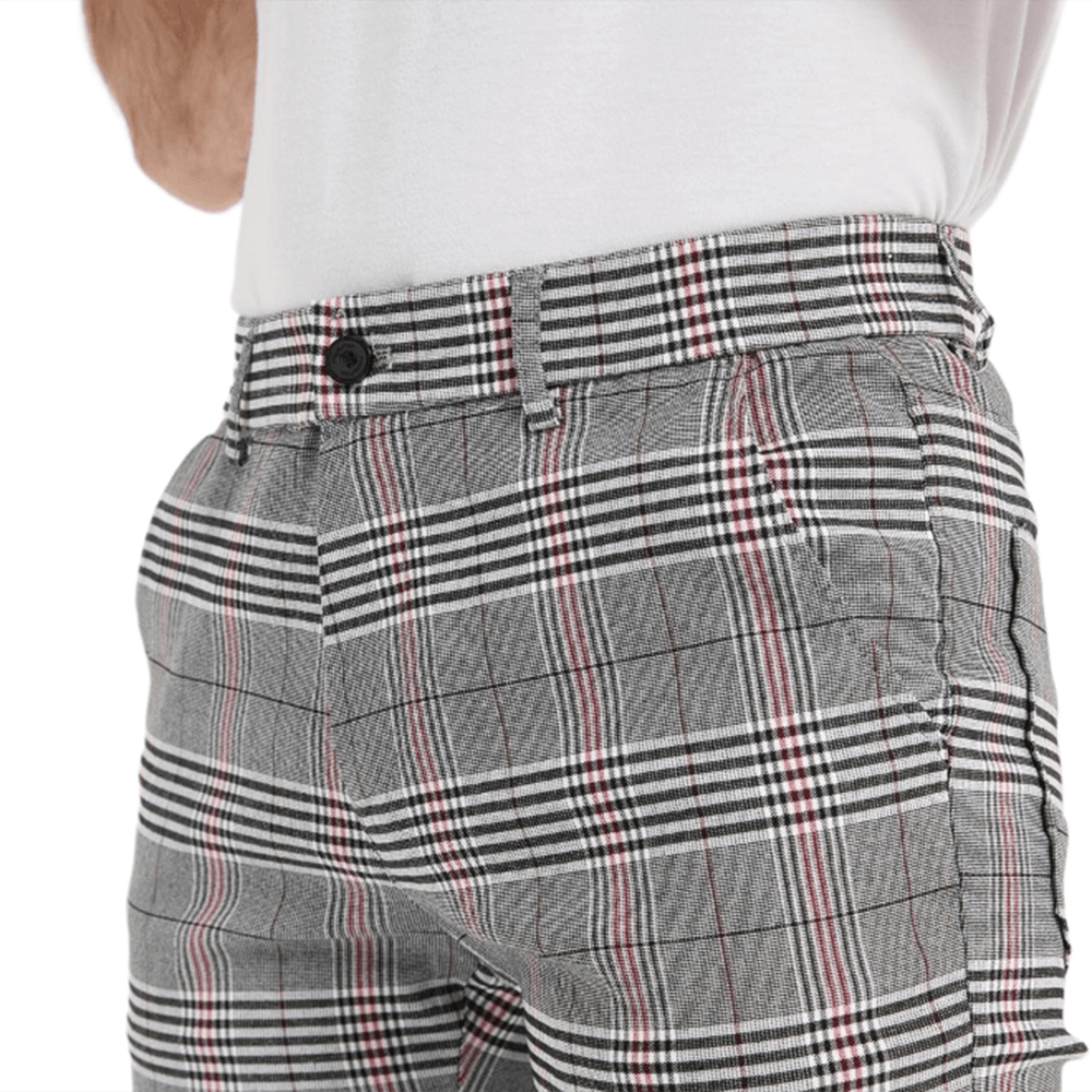 Plaid&Plain Men's Grey Plaid Skinny Chinos | Slacks Tapered Trousers - Plaid&Plain-7301-Grey-28X28