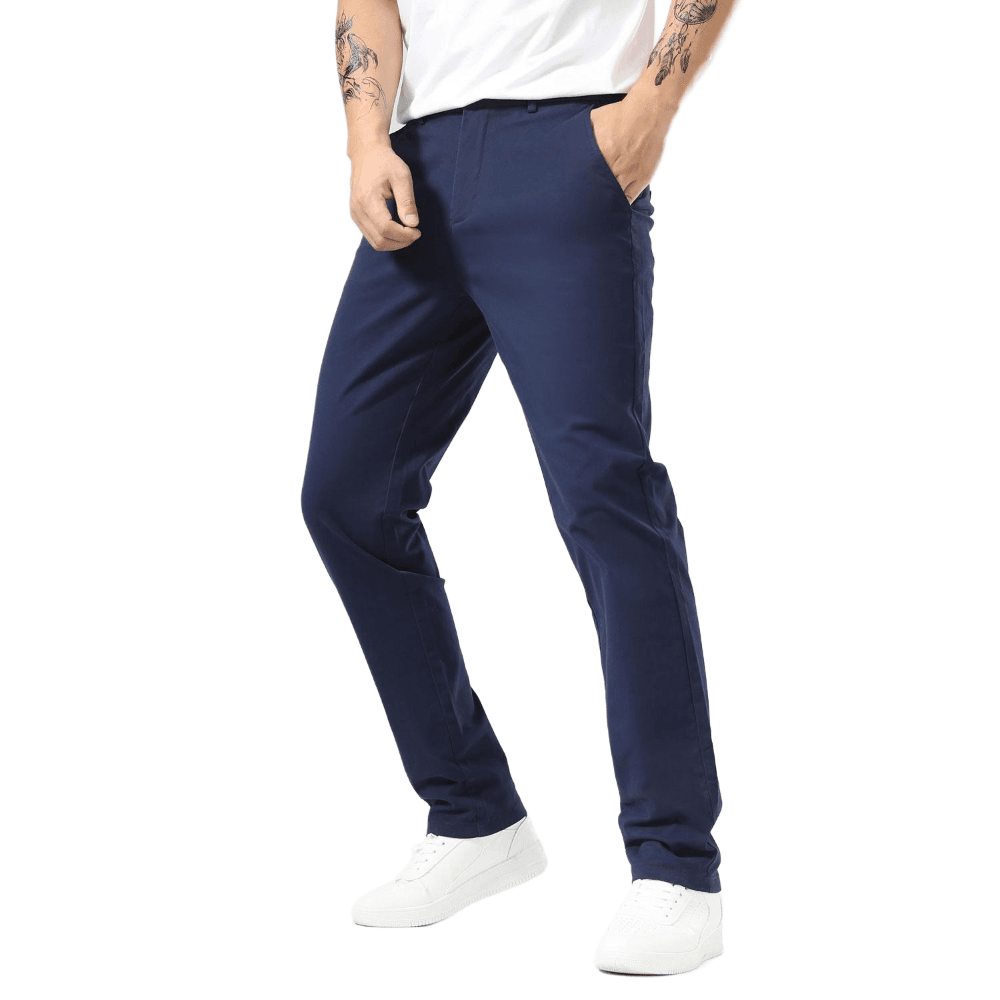 Plaid&Plain Navy Blue Men’s Slim - Fit Chinos| Men’s Tapered Chino Pants - Plaid&Plain-8801-Navy Blue-27X28
