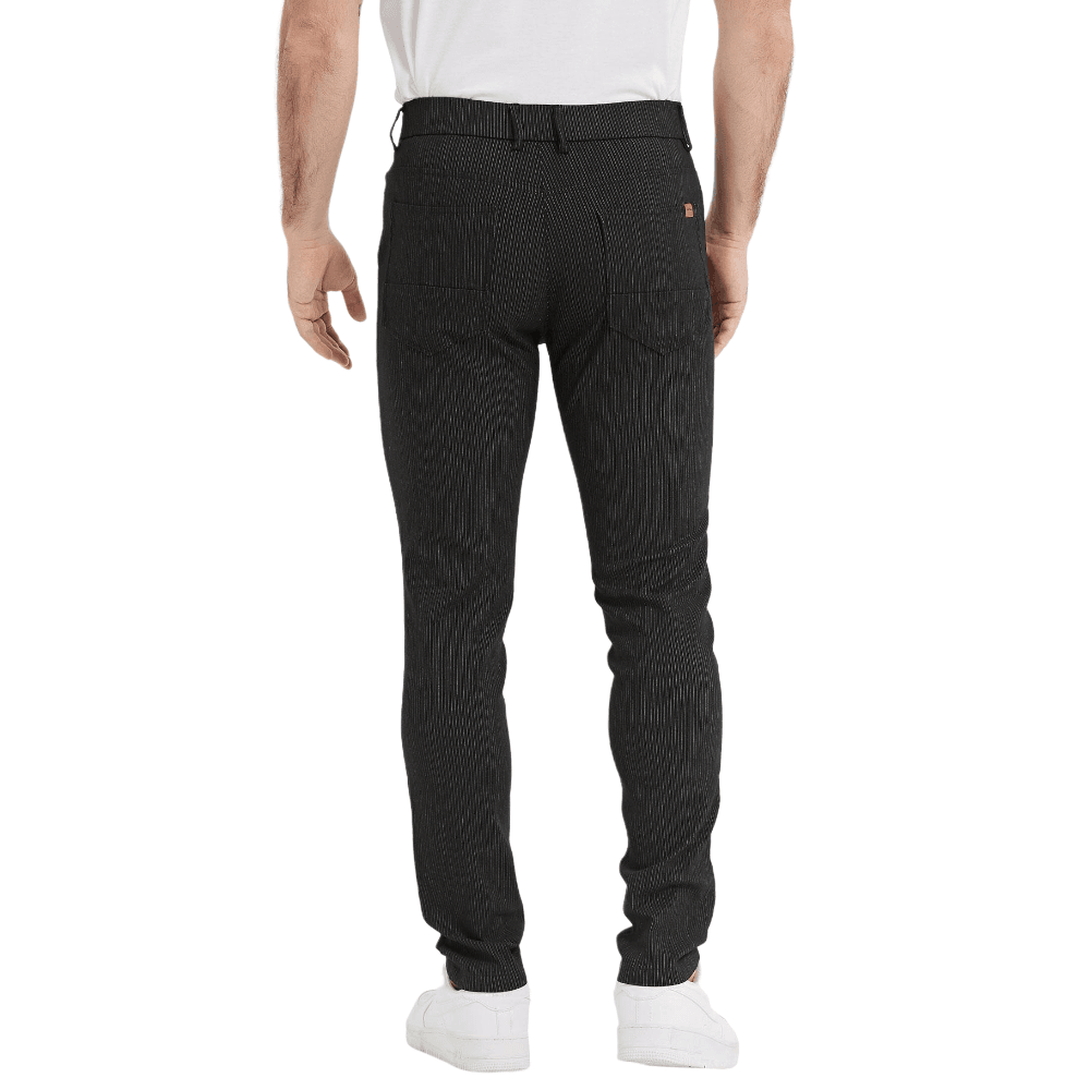 Plaid&Plain Black Strip Skinny Men's Chinos | Slacks Tapered Trousers - Plaid&Plain-7301-Black-28X28