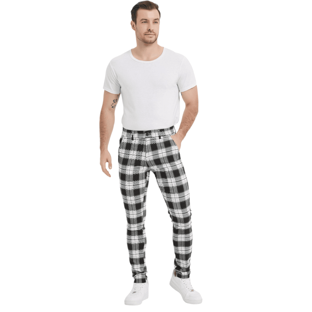 Plaid&Plain Classic Grey Plaid Skinny Men's Chinos | Slacks Tapered Trousers -