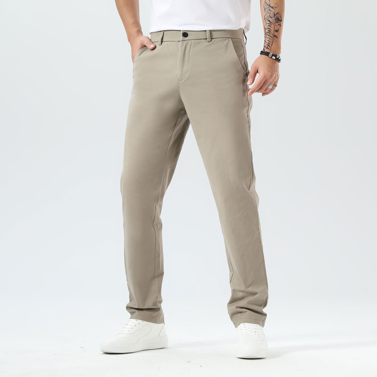 Plaid&Plain Taupe Men’s Slim Fit Chinos | Men’s Tapered Chino Pants