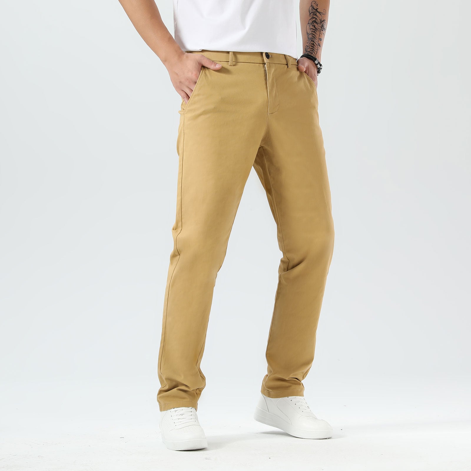 Plaid&Plain Khaki Men’s Slim Fit Chinos| Men’s Tapered Chino Pants
