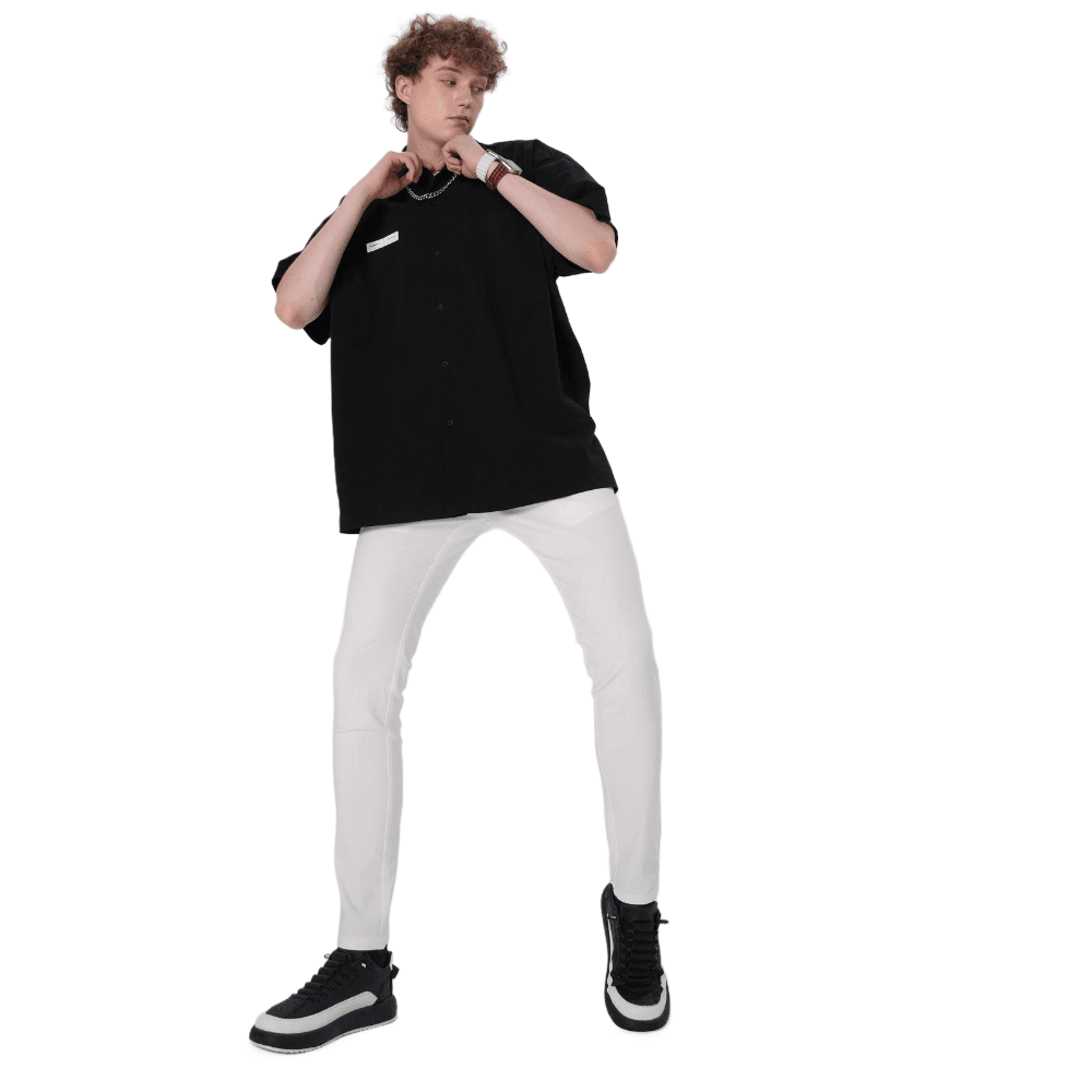 Plaid&Plain Men's White Skinny Stretchy Chinos| Slim Fit Slacks Tapered Trousers - Plaid&Plain-7301-White-28X28