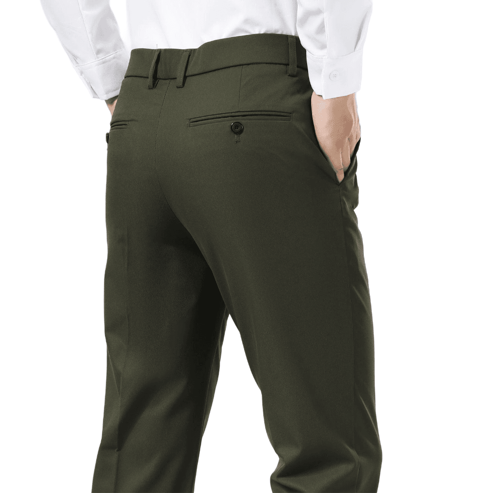 Plaid&Plain Olive Men's Dress Pants | Slim Fit Stretch Comfy Dress Pants - Plaid&Plain-8802-Olive-28x28