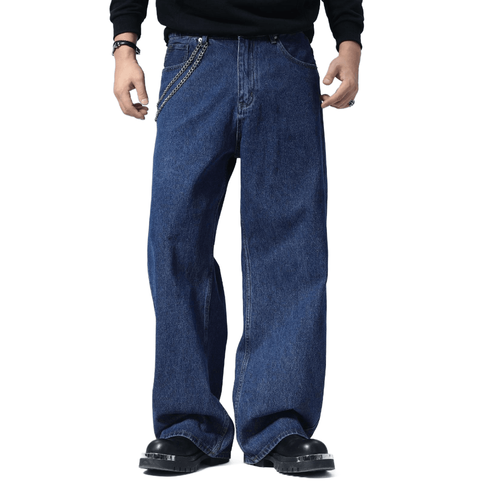 Plaid&Plain Men's Dark Stone Baggy Jeans | Wide Leg Denim Pants for Hip Hop & Skateboarding - Plaid&Plain-B01-Dark Stone-28X28