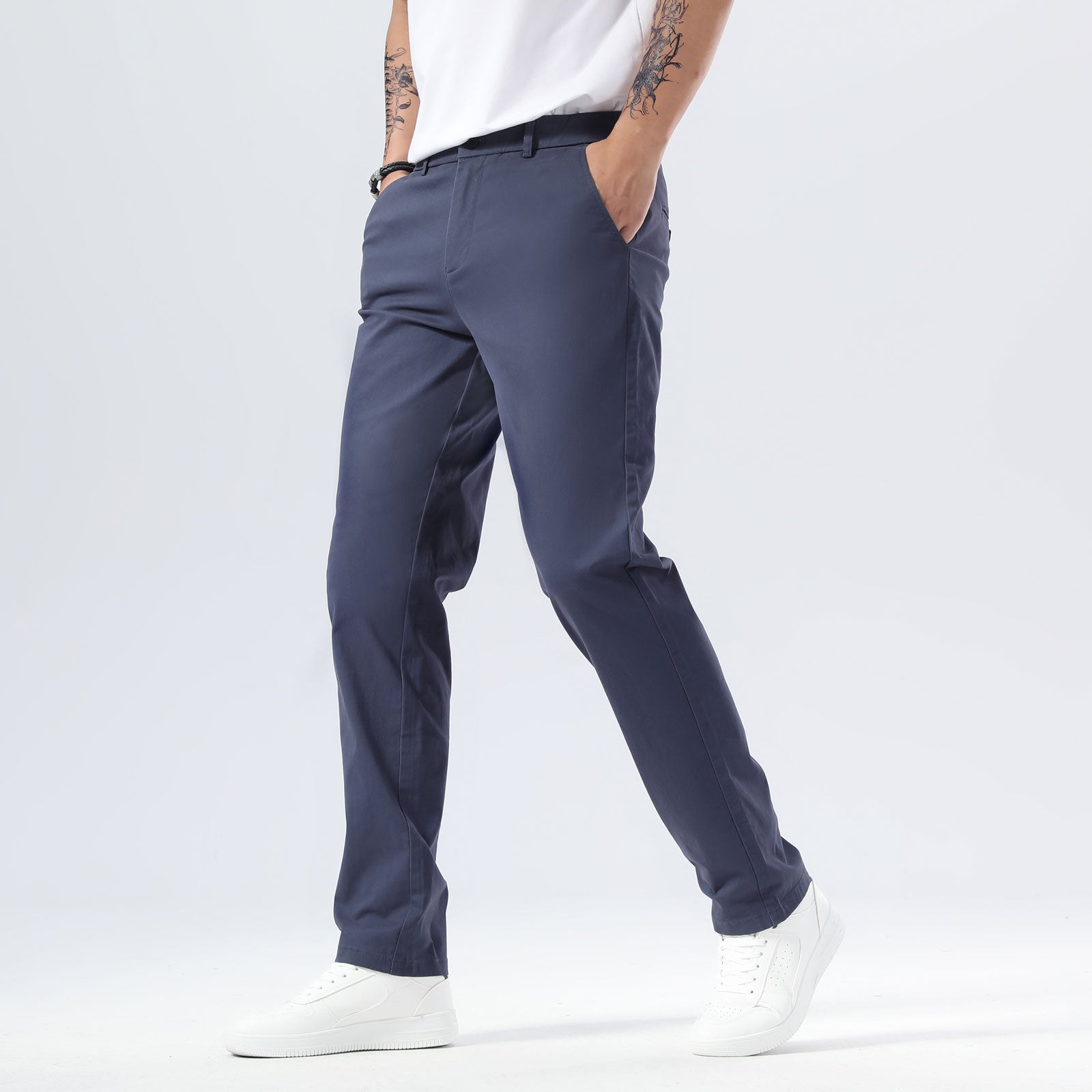 Plaid&Plain Pacific Blue Men’s Slim Fit Chinos | Men’s Tapered Chino Pants