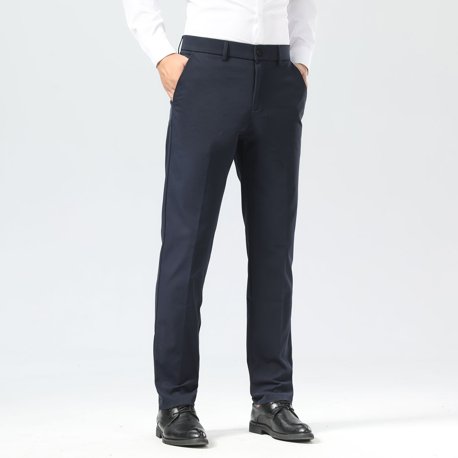 Plaid&Plain Navy Blue Men's Dress Pants | Slim Fit Stretch Comfy Dress Pants