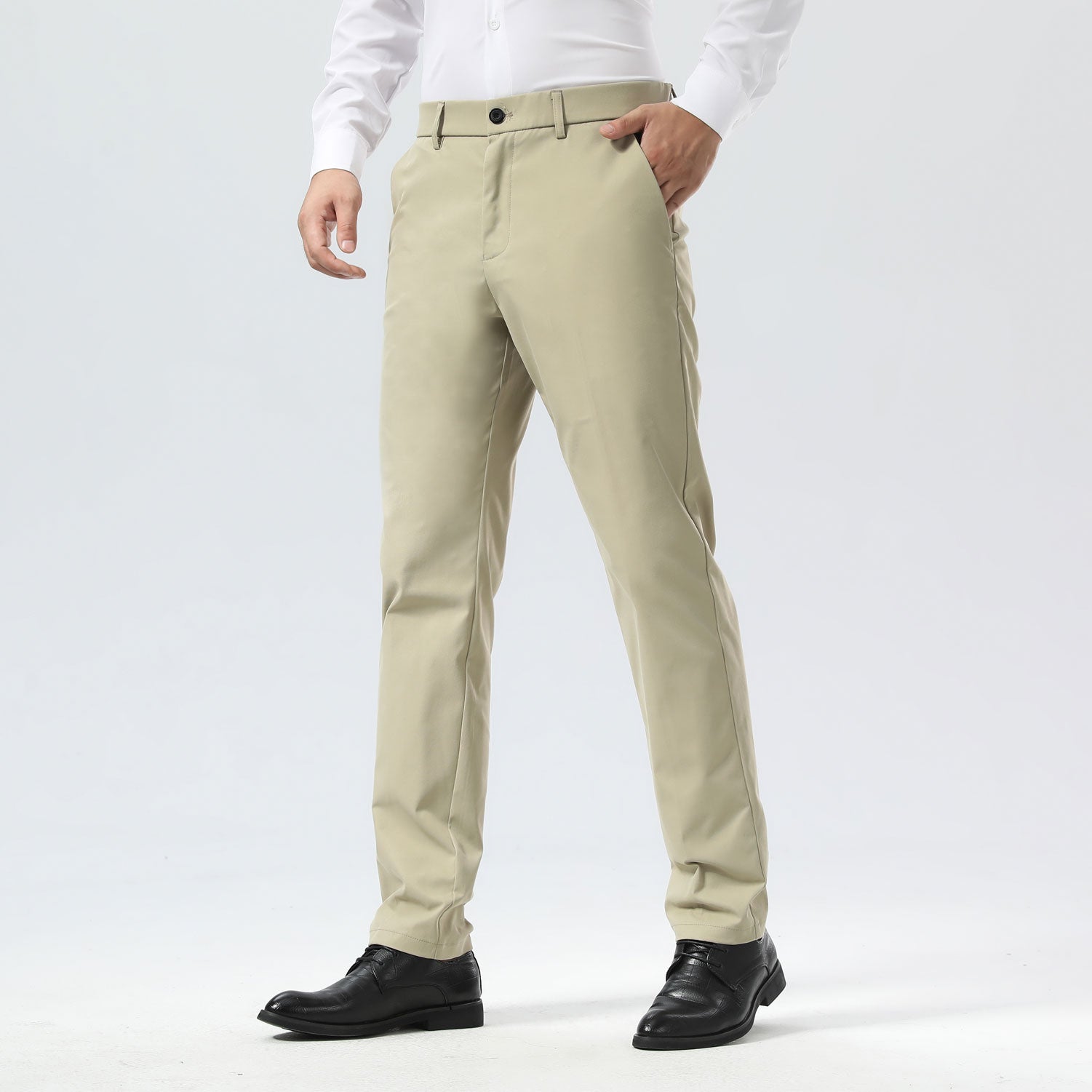 Plaid&Plain Beige Men's Dress Pants | Slim Fit Stretch Comfy Dress Pants