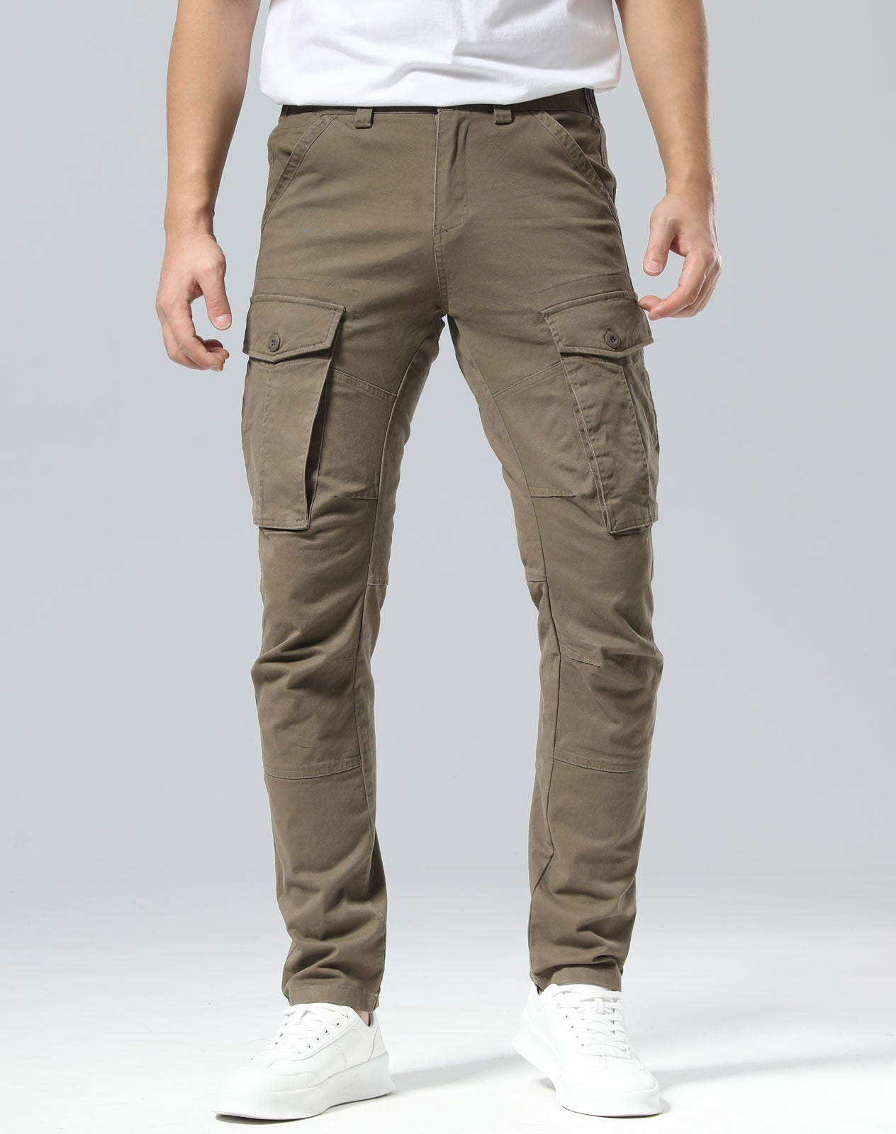 Plaid&Plain Men's Burly Wood Slim Fit Cargo Pants | Tactical Utility with Articulated Knees | Outdoor Hiking & Workwear
