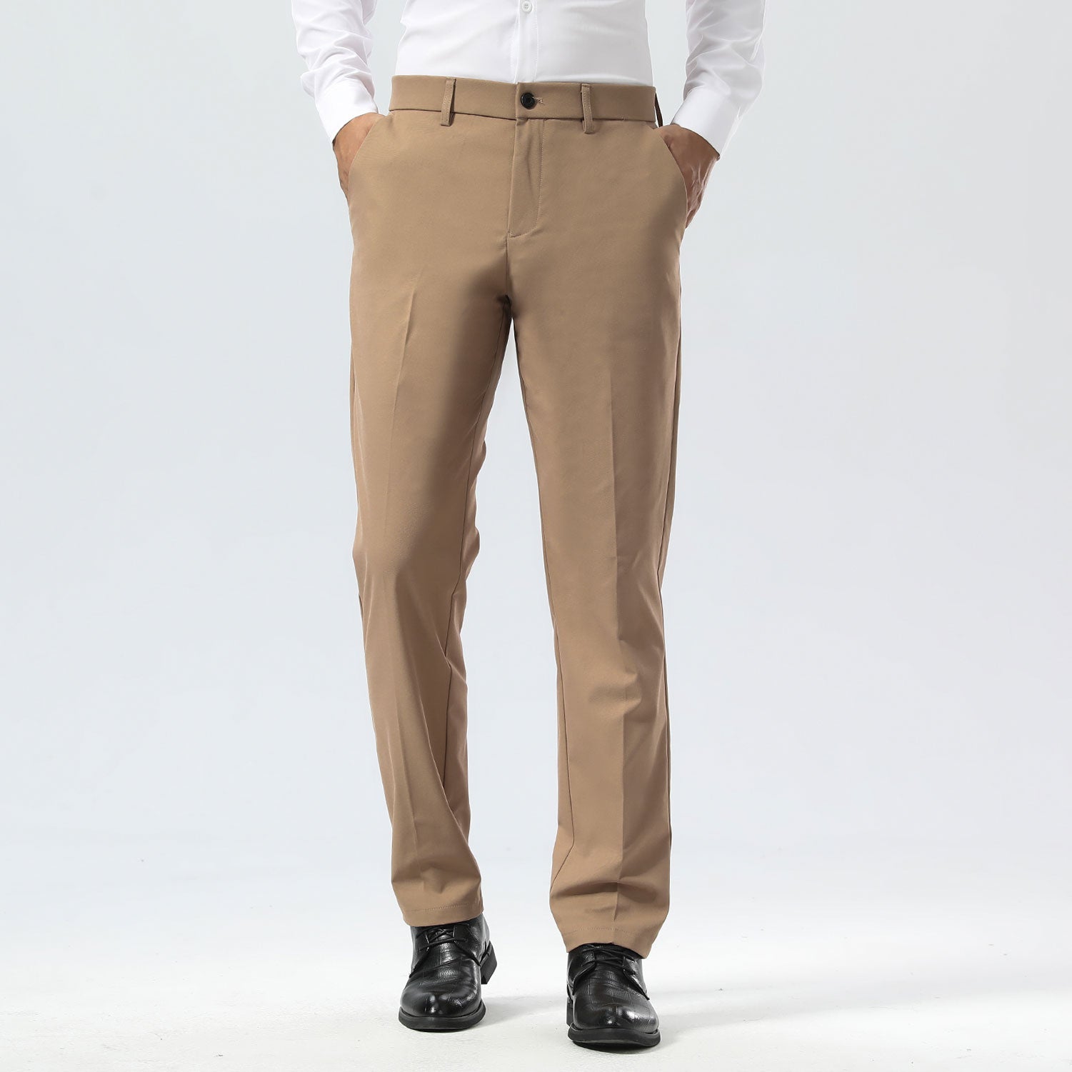 Plaid&Plain Khaki Men's Dress Pants | Slim Fit Stretch Comfy Dress Pants
