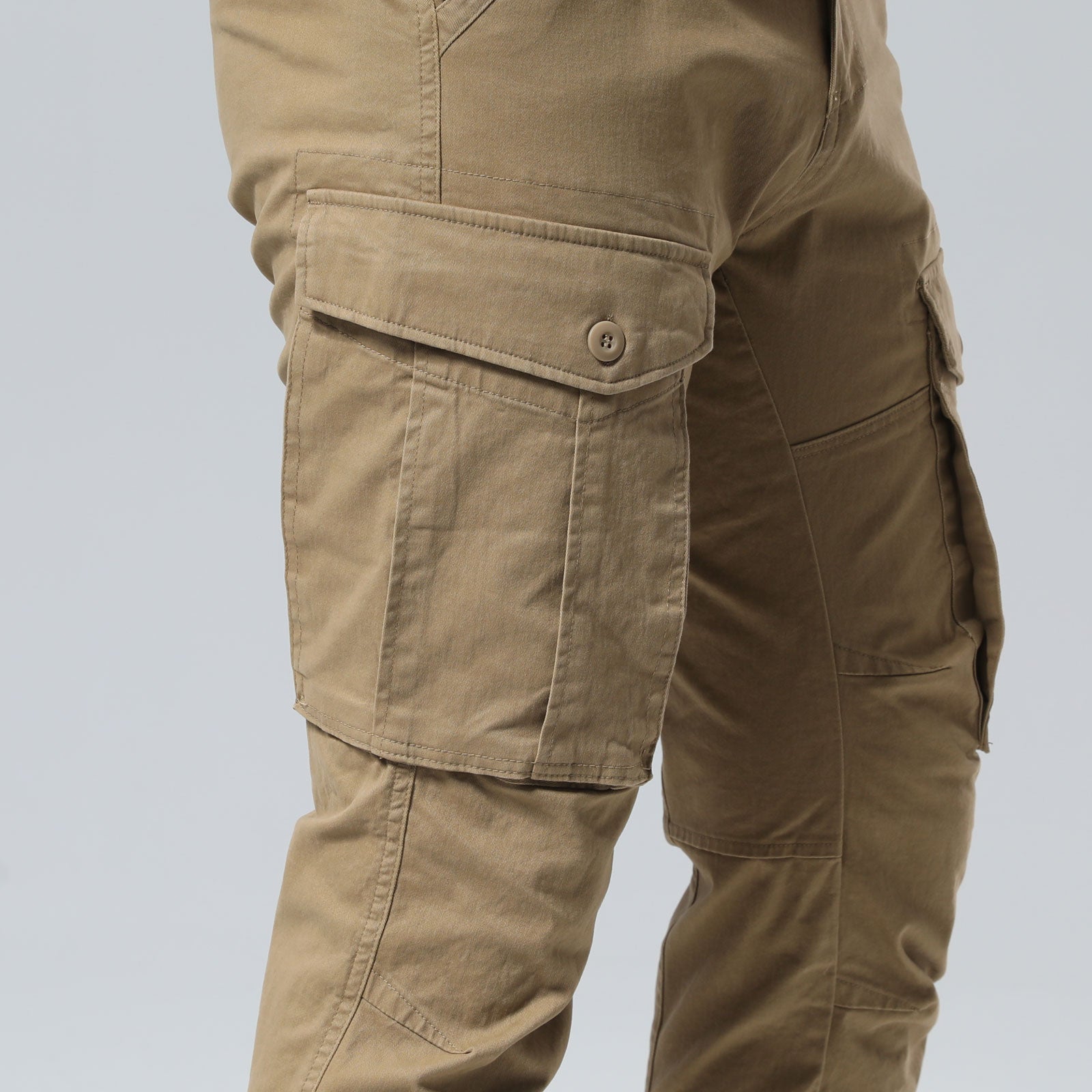 Plaid&Plain Men's Dark Pebble Khaki Slim Fit Cargo Pants | Tactical Utility with Articulated Knees | Outdoor Hiking & Workwear