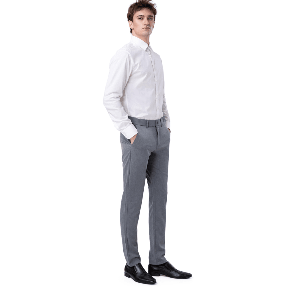 Plaid&Plain Heather Grey Men’s Slim - Fit Dress Pants | Stretch Dress Pants - Plaid&Plain-8101-Heather Grey-27X28