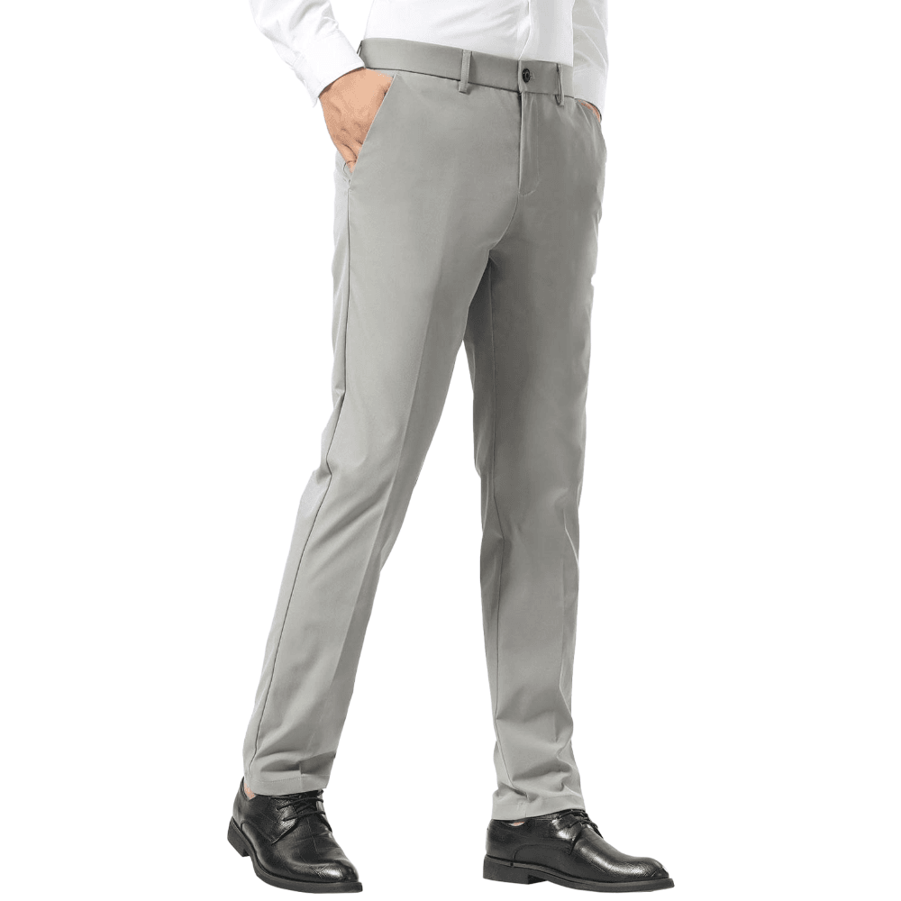 Plaid&Plain Iron Grey Men's Dress Pants | Slim Fit Stretch Comfy Dress Pants - Plaid&Plain-8802-Iron-Grey-28x28