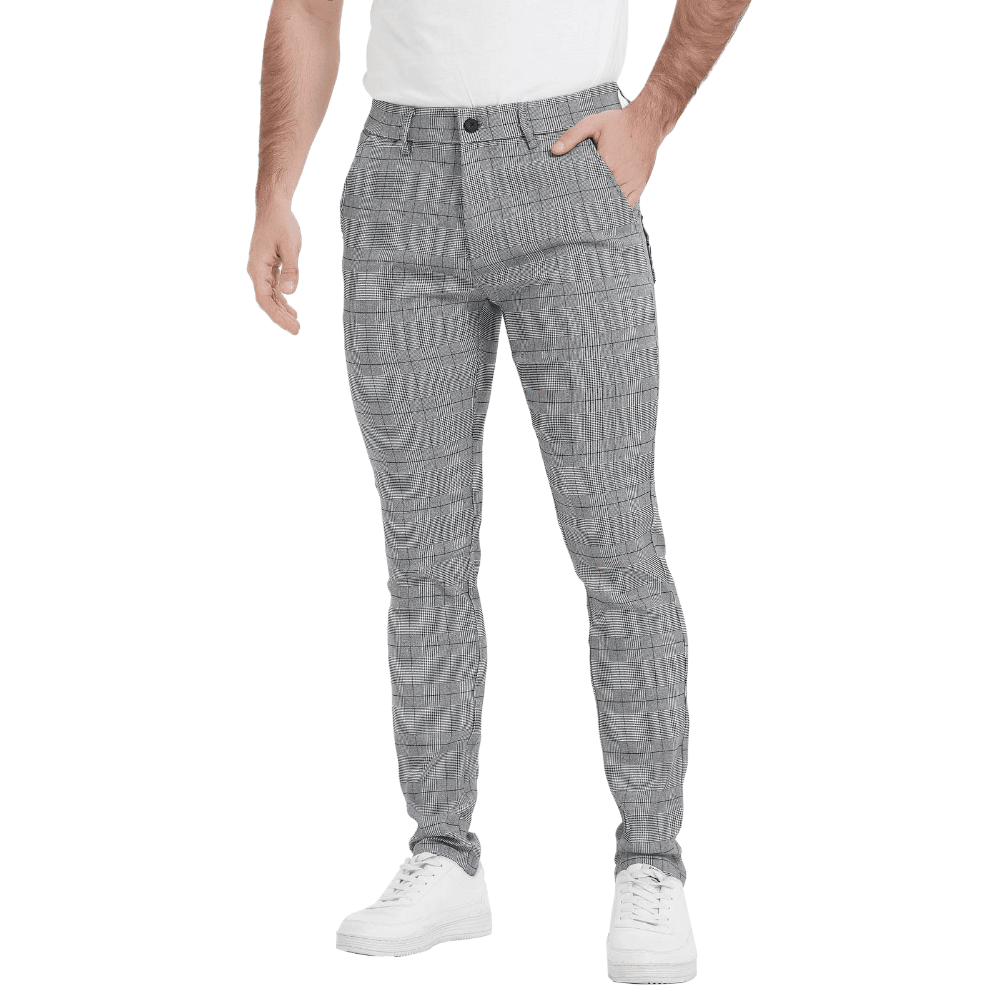 Plaid&Plain Grey Plaid Skinny Men's Chinos | Slacks Tapered Trousers - Plaid&Plain-7301-Grey-Plaid-28X28