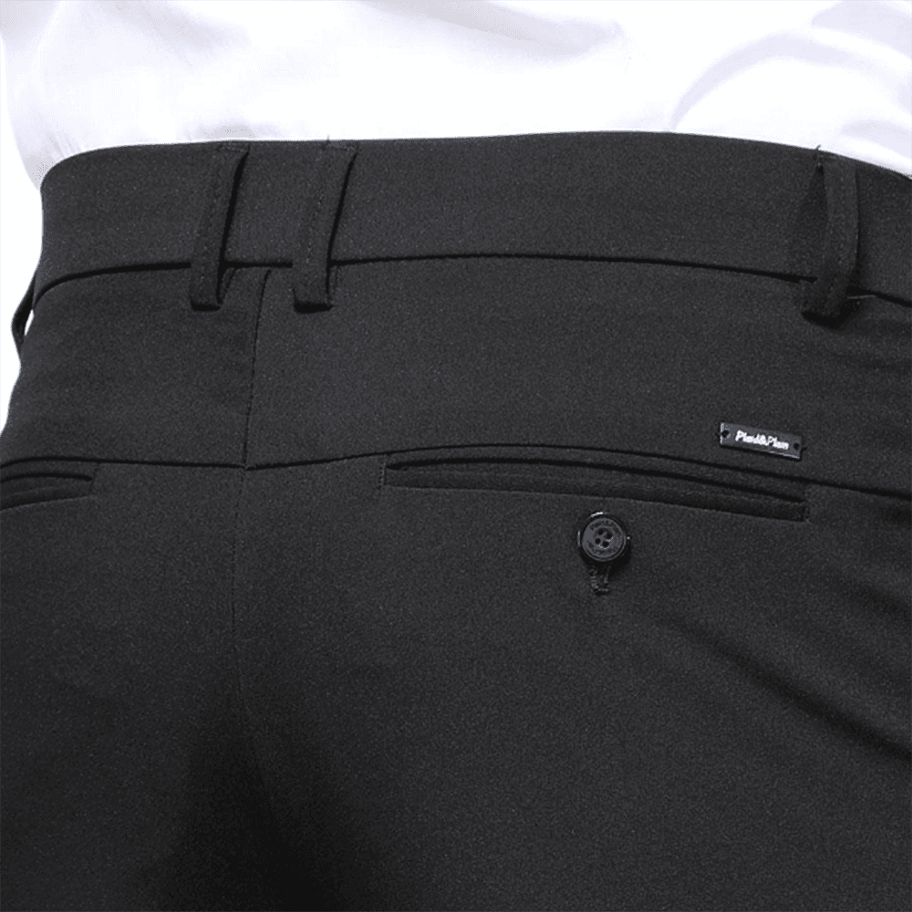 Plaid&Plain Men's Black Slim Fit Dress Pants | 4-Way Flex Stretch Suit Pants - Plaid&Plain-603-Black-27X28