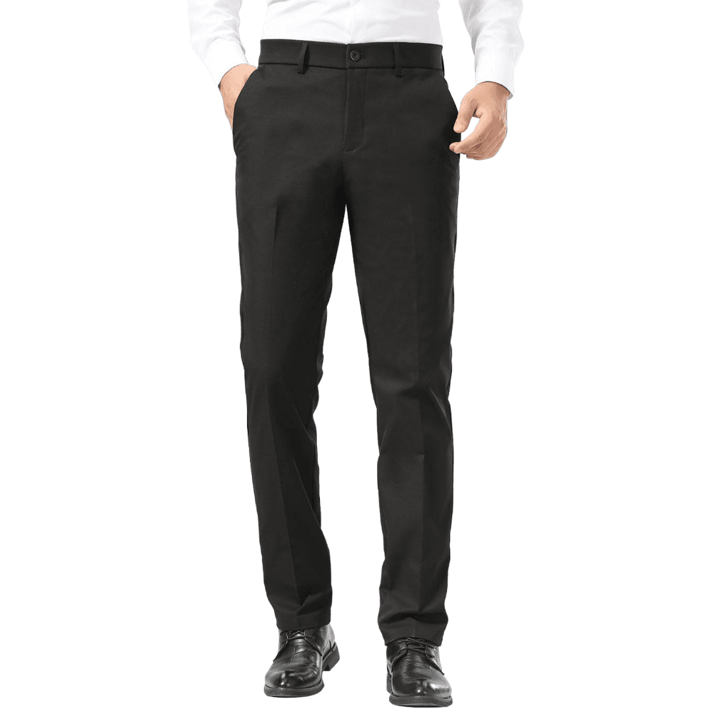 Plaid&Plain Black Men's Dress Pants | Slim Fit Stretch Comfy Dress Pants - Plaid&Plain-8802-Black-28x28