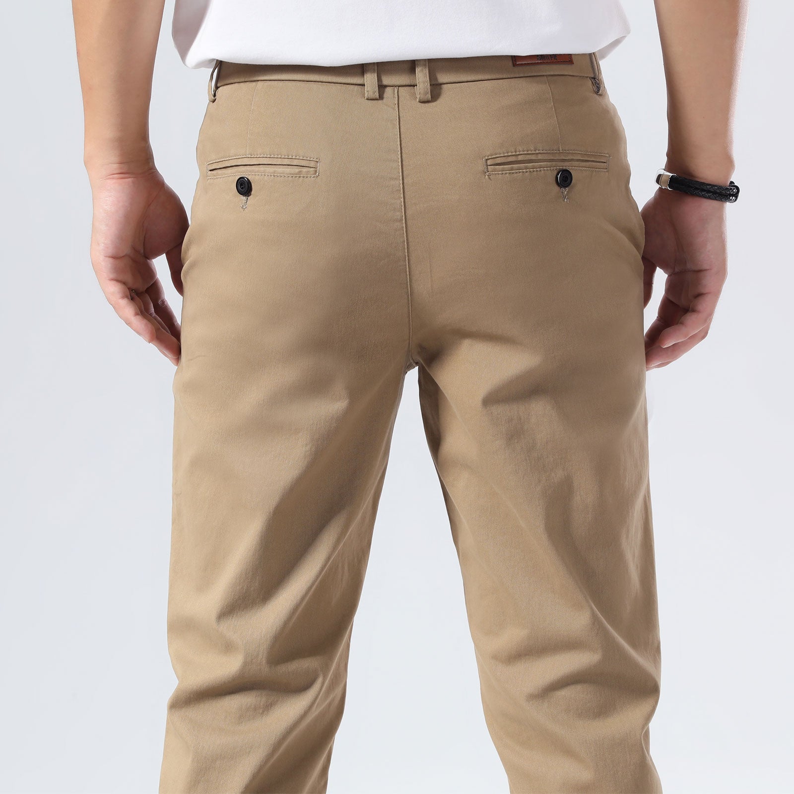 Plaid&Plain Dark Pebble Khaki Men’s Slim - Fit Chinos| Men’s Tapered Chino Pants