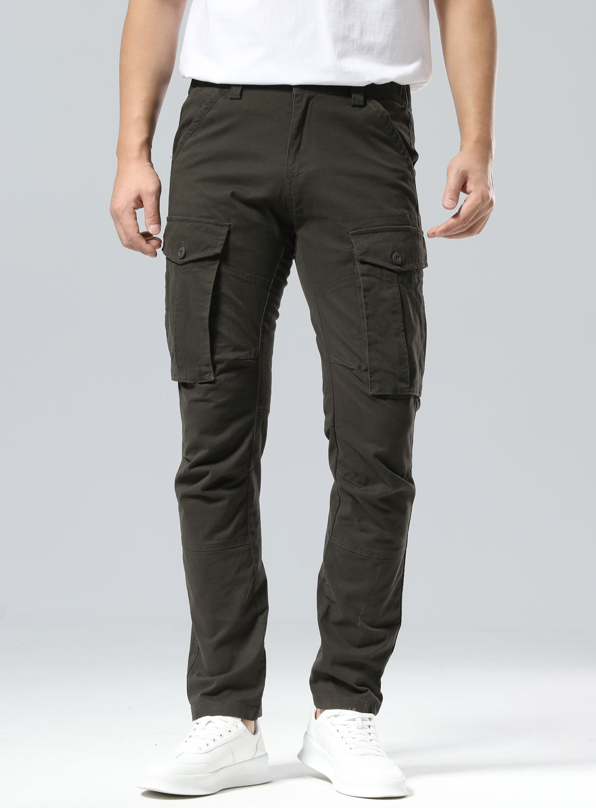 Plaid&Plain Men's Charcoal Slim Fit Cargo Pants | Tactical Utility with Articulated Knees | Outdoor Hiking & Workwear