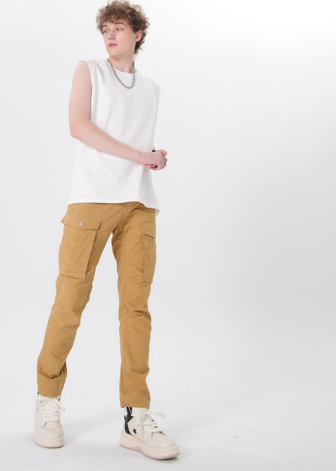 Plaid&Plain Men's Khaki Slim Fit Cargo Pants | Tactical Utility with Articulated Knees | Outdoor Hiking & Workwear