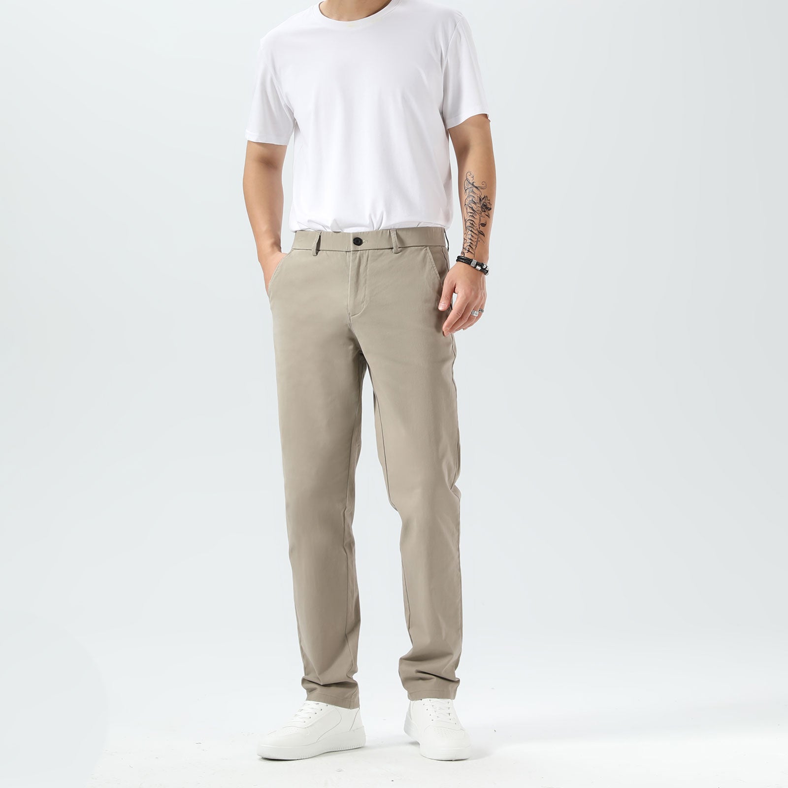 Plaid&Plain Taupe Men’s Slim Fit Chinos | Men’s Tapered Chino Pants