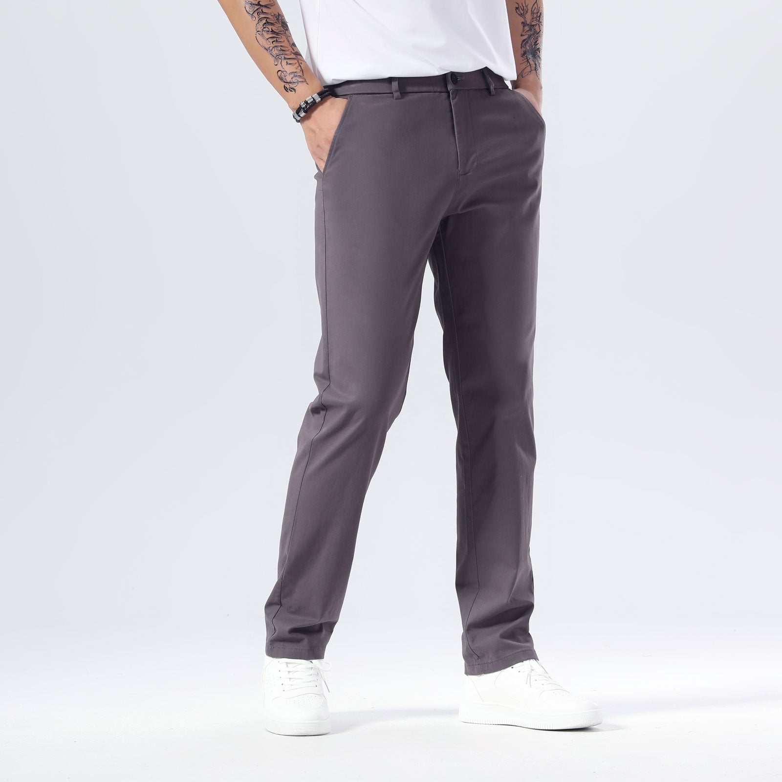 Plaid&Plain Grey Men’s Slim - Fit Chinos| Men’s Tapered Chino Pants
