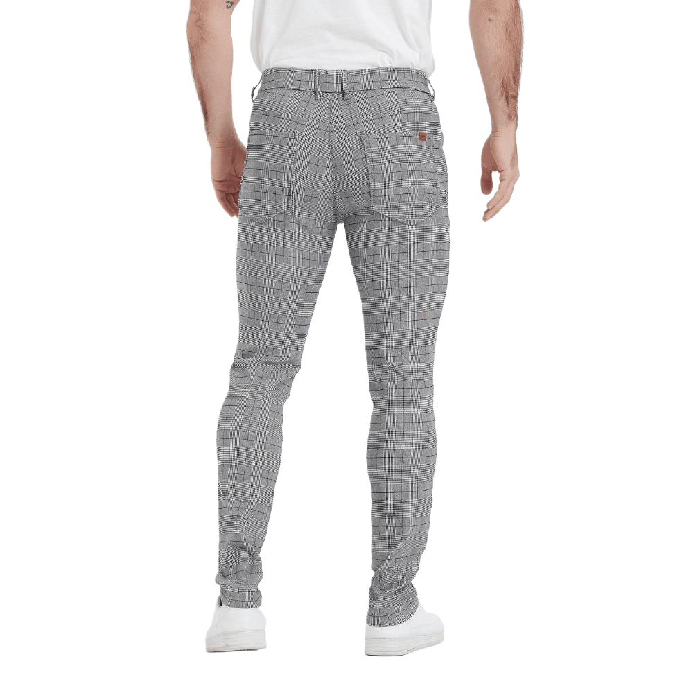 Plaid&Plain Grey Plaid Skinny Men's Chinos | Slacks Tapered Trousers - Plaid&Plain-7301-Grey-Plaid-28X28