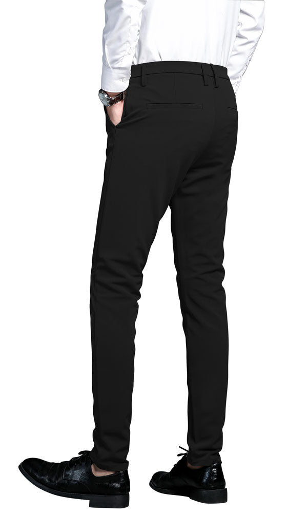 Plaid&Plain - Men's - Stretch - Dress -Pants - Slim - Fit - Skinny - Suit - Pants - Black - Back