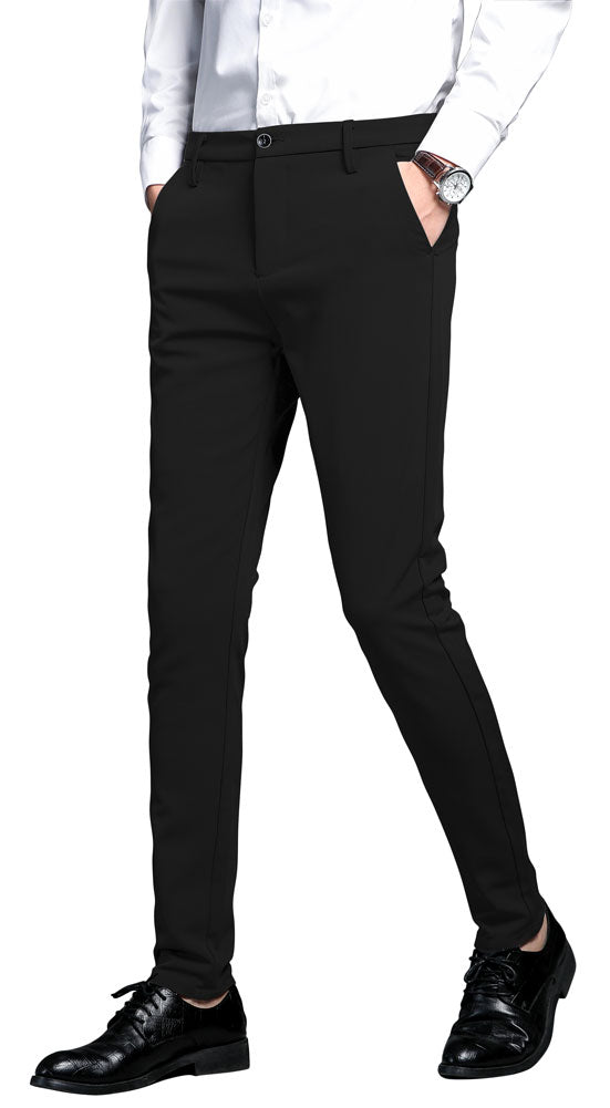Plaid&Plain - Men's - Stretch - Dress -Pants - Slim - Fit - Skinny - Suit - Pants - Black - Front