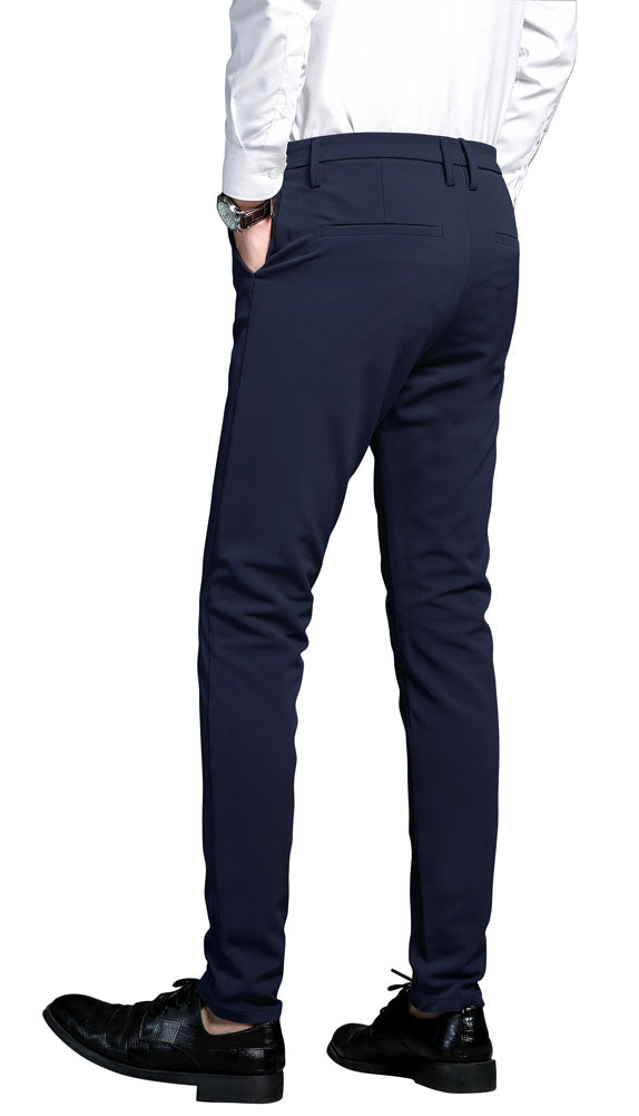 Plaid&Plain - Men's - Stretch - Dress -Pants - Slim - Fit - Skinny - Suit - Pants - Blue - Back