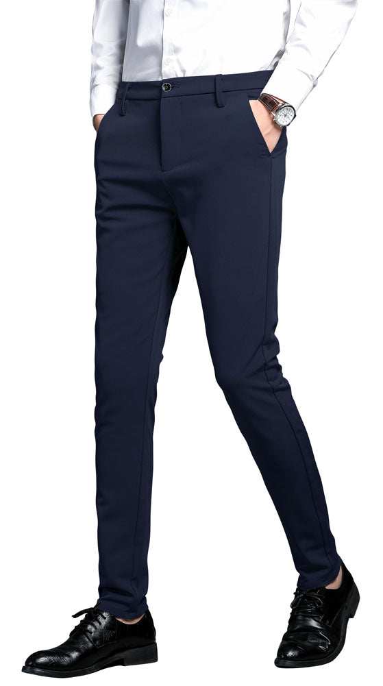 Plaid&Plain - Men's - Stretch - Dress -Pants - Slim - Fit - Skinny - Suit - Pants - Blue - Front