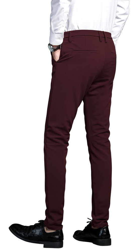 Plaid&Plain - Men's - Stretch - Dress -Pants - Slim - Fit - Skinny - Suit - Pants - Burgundy - Back