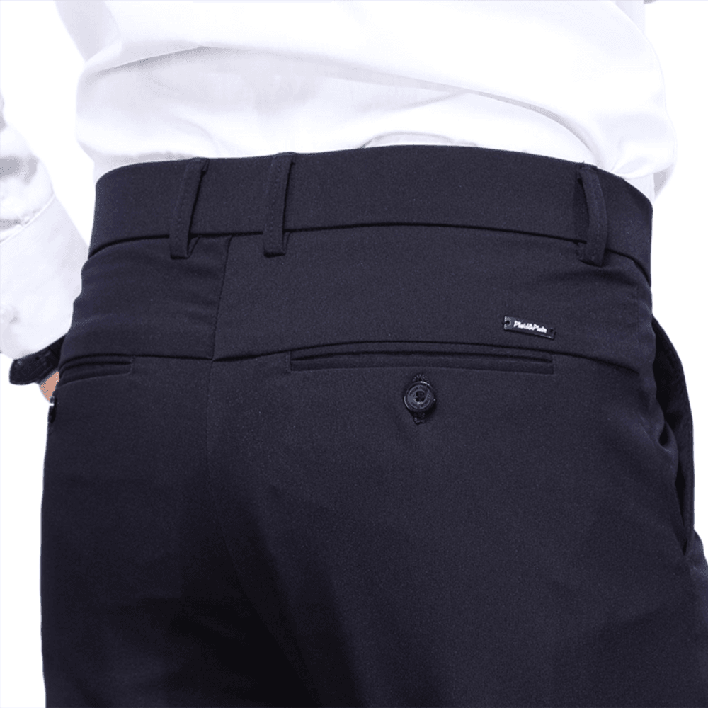 Plaid&Plain Men's Navy Blue Slim Fit Dress Pants | 4-Way Flex Stretch Suit Pants - Plaid&Plain-603-Navy Blue-27X28