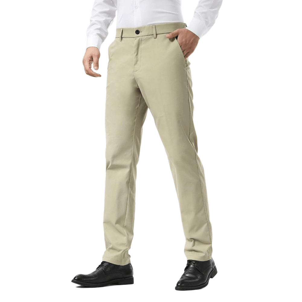 Plaid&Plain Beige Men's Dress Pants | Slim Fit Stretch Comfy Dress Pants - Plaid&Plain-8802-Beige-28x28
