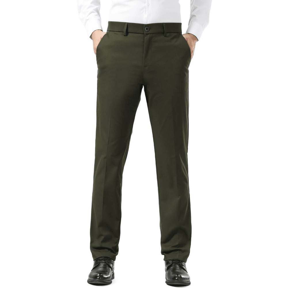Plaid&Plain Olive Men's Dress Pants | Slim Fit Stretch Comfy Dress Pants - Plaid&Plain-8802-Olive-28x28