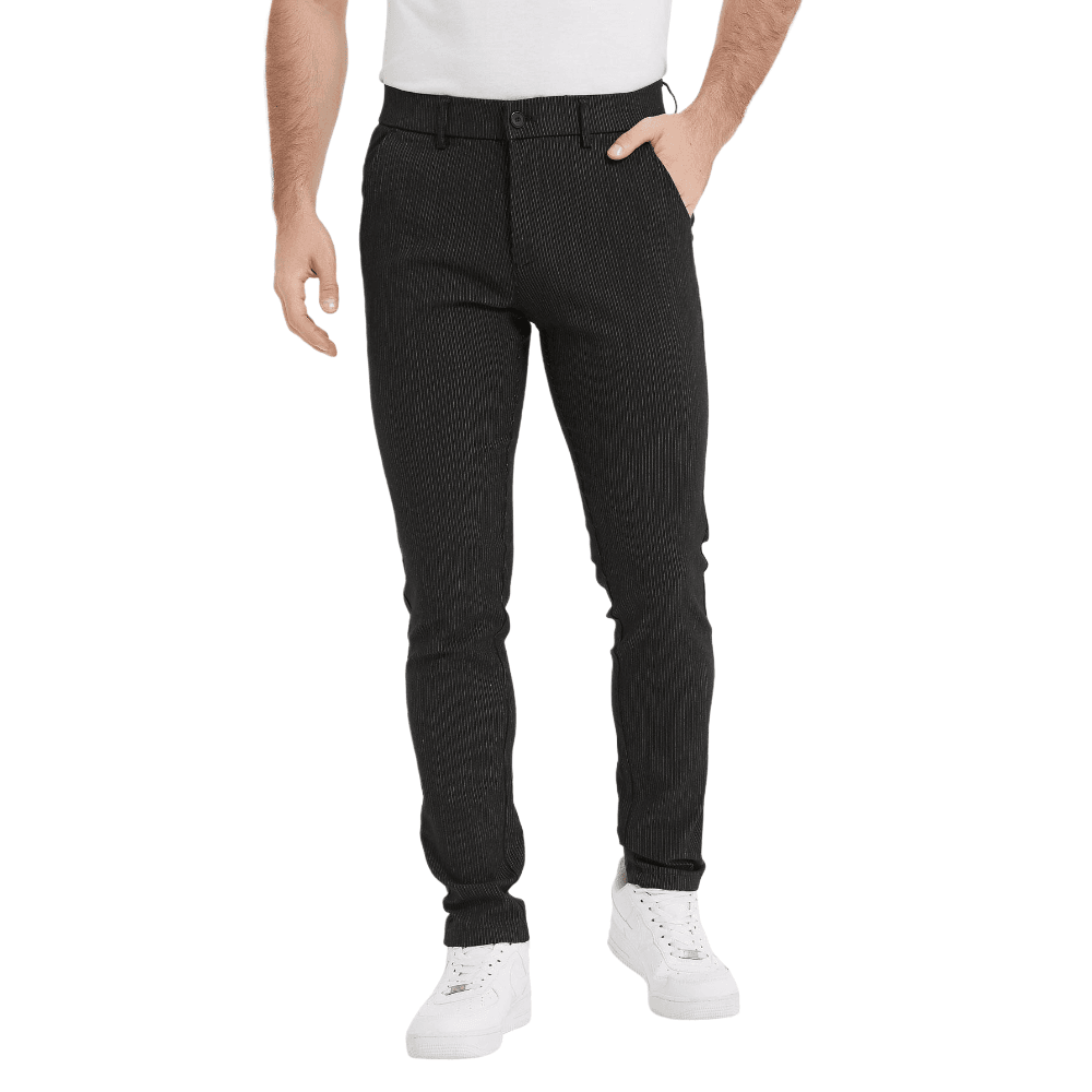 Plaid&Plain Black Strip Skinny Men's Chinos | Slacks Tapered Trousers - Plaid&Plain-7301-Black-28X28