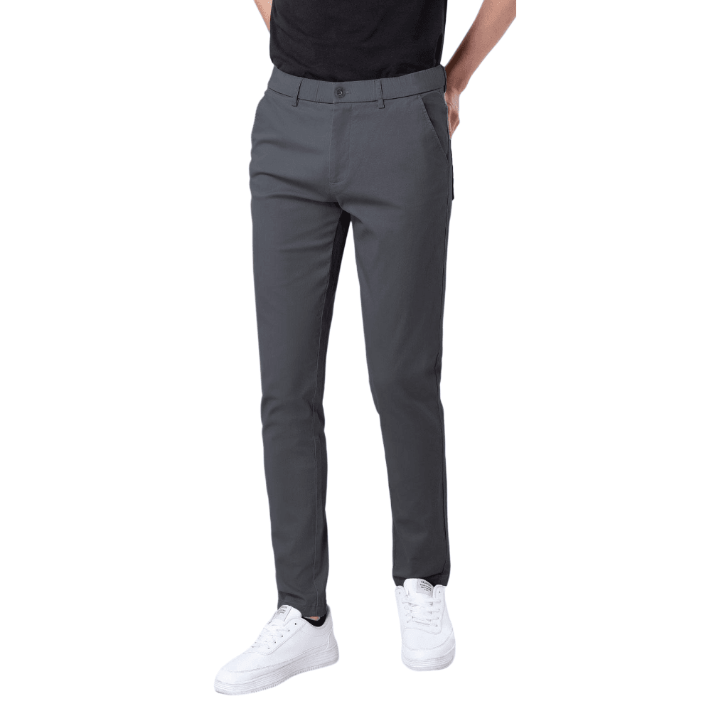 Plaid&Plain Men's Grey Skinny Chinos | Slacks Tapered Trousers Suit Pants - Plaid&Plain-819-Grey-27X28