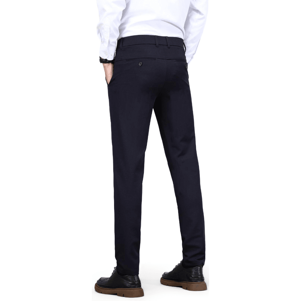 Plaid&Plain Men's Navy Blue Slim Fit Dress Pants | 4-Way Flex Stretch Suit Pants - Plaid&Plain-603-Navy Blue-27X28